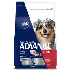 Advance Dog Adult Medium Breed Turkey & Rice 3kg - Dry Dog Food Pet All Breeds
